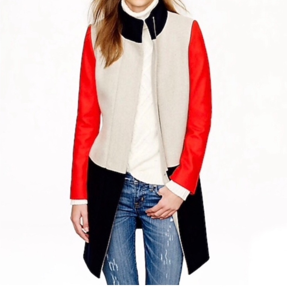 J. Crew Red and Navy Colorblock Coat - Picture 6 of 8